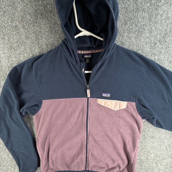 Patagonia Fleece Jacket Girls 2XL Hoodie Jacket Full Zip Snap Pocket Purple Soft - Picture 1 of 12